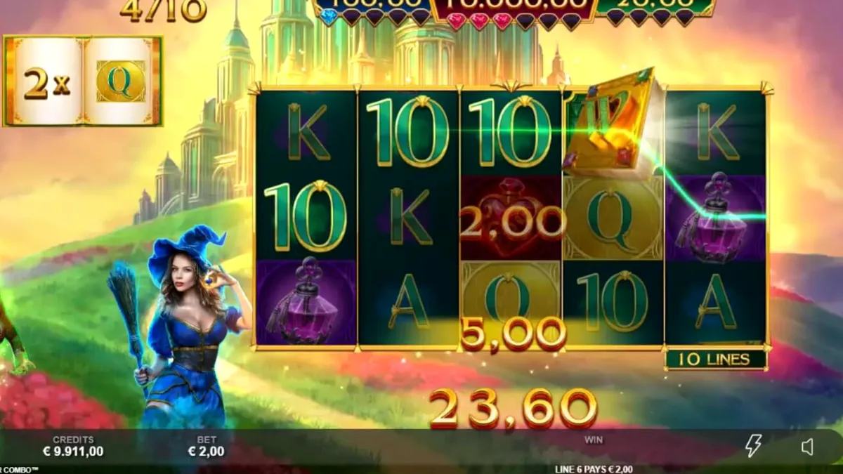 Pemandangan magis Emerald City dalam slot Book of Oz Magic 5 Power Combo